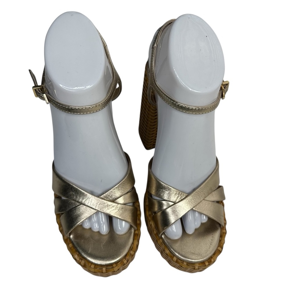 SCHUTZ Keefa Metallic Gold Woven Platform Sandals. Sz: 8.5 - Picture 6 of 13